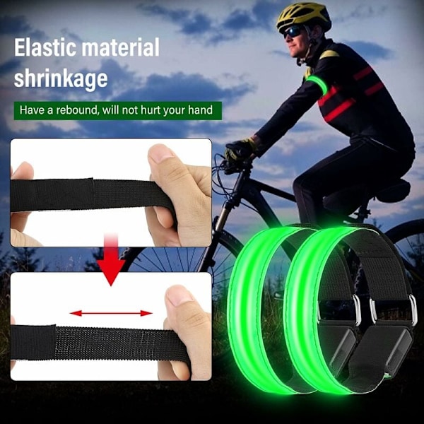 4 st USB Uppladdningsbara LED-ljusarmband, Reflekterande LED Löpararmband A