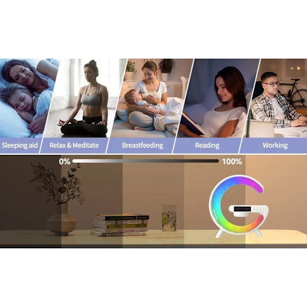Trådlös laddningslampa Bluetooth-högtalare Musikklocka Alarmknapp och appkontroll C