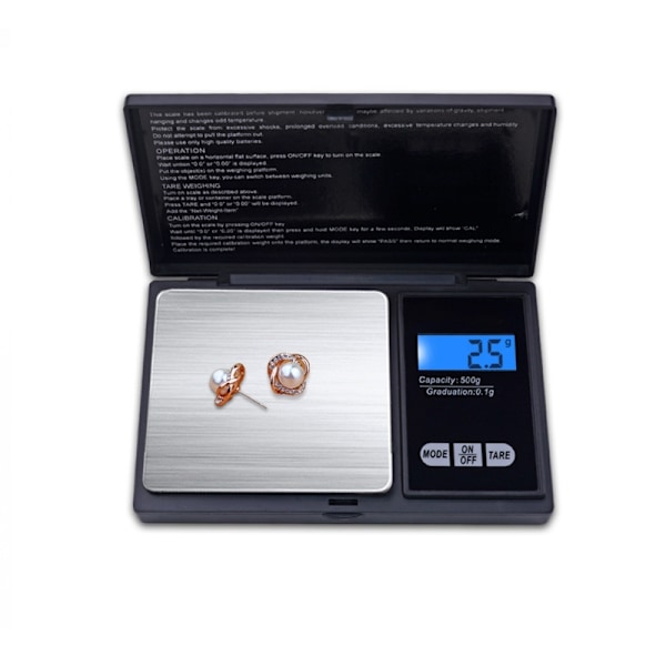 Digital våg 0,1g - 500g fickvåg digitalvåg inkl. batterier silver 124