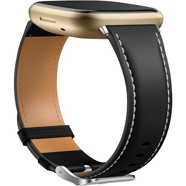 Læderrem Kompatibel med Fitbit Versa 3/Fitbit Sense 2/Sense Rem, Ægte Læder Elegant Udskiftningsrem, Sort