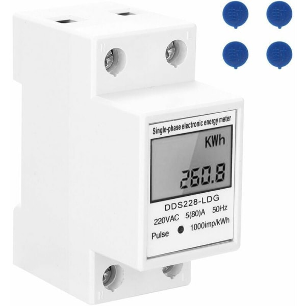 Single Phase Electricity Meter 220V 50Hz with LCD Display 35mm DIN Rail Mounting - MSBD