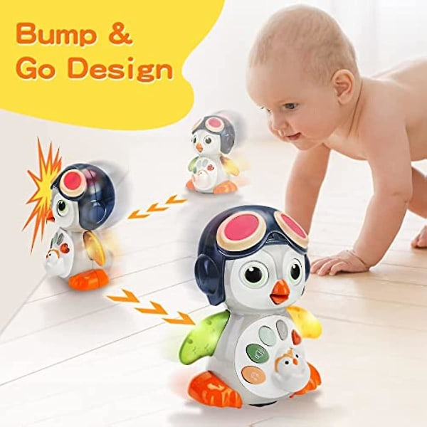 Musikaaliset vauvale juguetes para 6-12 meses - Bebés gateando juguetes con música y luces Sonido Pingüino interactivo Niños pequeños 1 año Regalos para niñas y niños