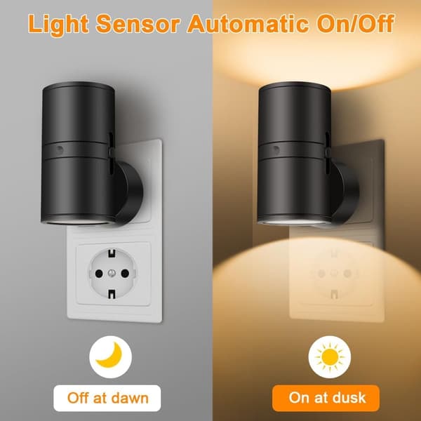 Modern LED Night Lights 2-Pack - Wall Socket Mounting - Warm White Light - 0-100 Lumen Dimmable - Light Sensor - For Bedroom and Hall{YDE}-FY-