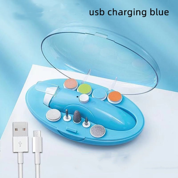 Sähköinen vauvan manikyyri-kynsileikkuri USB-latauksella sininen blue usb charging