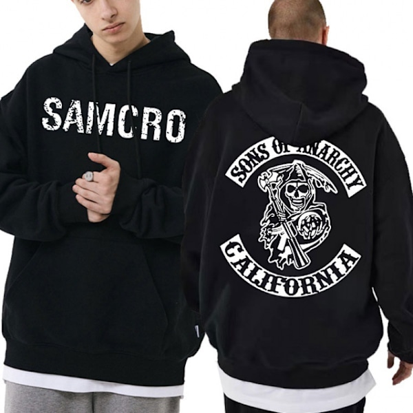 Sons Of Anarchy Samcro Hoodie Dubbelsidigt Tryck Tröja Topp Svart