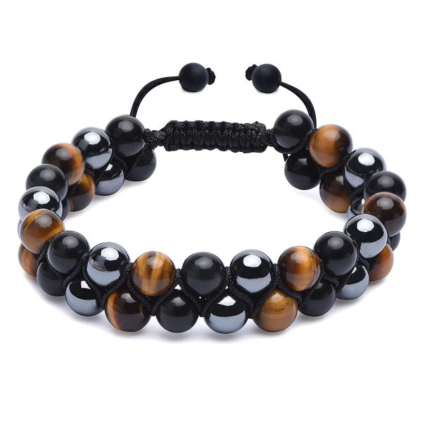 TripleProtectionBraceletRealTigerEyeObsidianandHematite8mmBeadBracelet