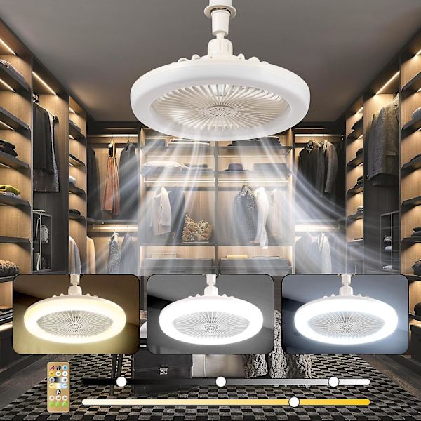 LED-tuuletin, valo E27 lampunpidike, pyörivä mini kattotuuletinlamppu, kaukosäätimellä-MP