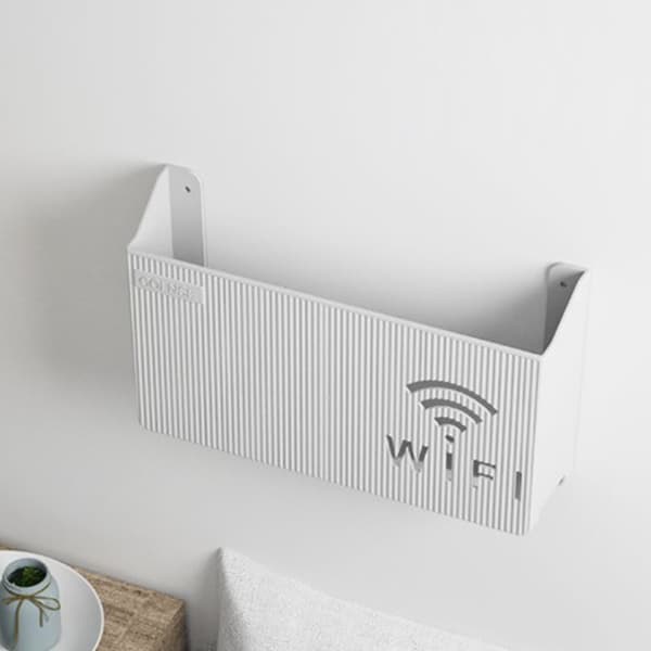 Wireless Wifi Router Shelf Storage Box Wall Mounted ABS Organizer-FY- Black