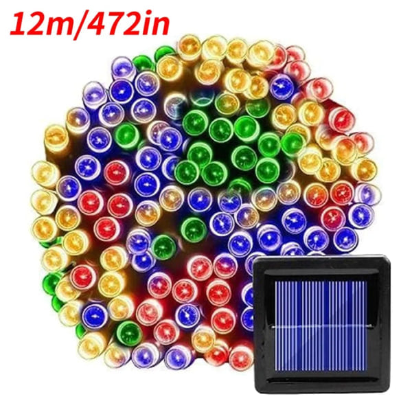12m Solcellelys Belysning 100 LED Taulys Belysning Jul Fest Hage Utendørs Solcelle Fargerike Feelykter
