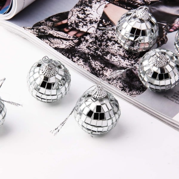 24 stk sølv disco speilball for festdekorasjon, juletre bryllup bursdagsfest pynt (4cm)