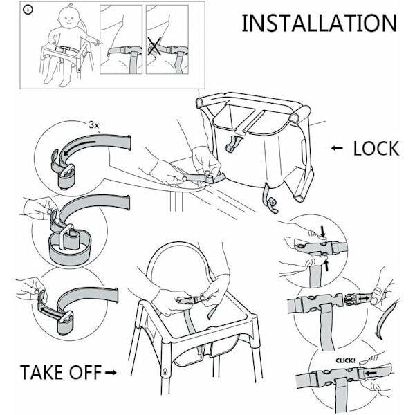 Vauvan 3-pisteturvavyö lapsille Turvavyö IKEA Antilop -syöttötuolille (musta) z