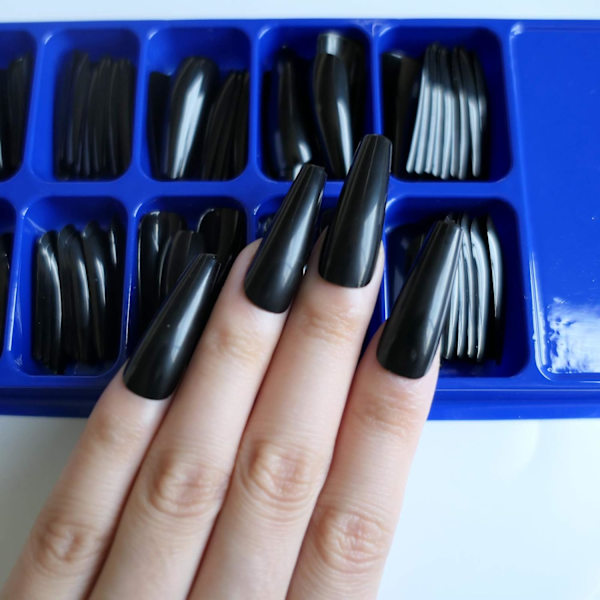 400st tryck på naglar Ballerina falska nagelspetsar Långt omslag Akryl falska naglar för kvinnor flickor Nail Art DIY-dekoration (Svart, vit, rosa)