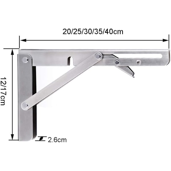 Poleret rustfrit stål sammenklappelige hyldebeslag, flydende vægbeslag retvinklet beslag, til arbejdsbænk (304 rustfrit stål) 40cm
