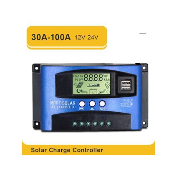 Solcelle regulator MPPT 100A 60A 50A 40A 30A Dobbelt USB LCD-display 12V 24V Solpanel Oplader Regulator med Last 30A 12V 24V Auto