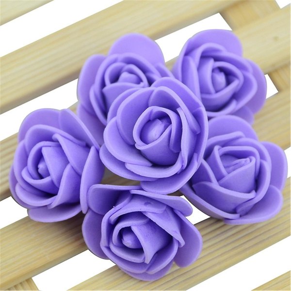 100 st mini handgjorda skumbubbelrosor för bröllop, heminredning, scrapbooking, blomsterhantverk, kranstillbehör Purple