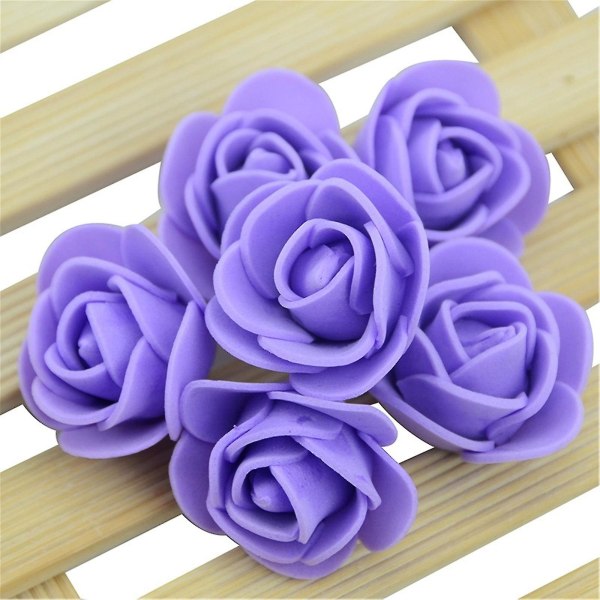 100 stk Mini Håndlaget Boble Skum Rose For Bryllup Hjem Innredning Scrapbooking Blomst Håndverk Krans Tilbehør Purple