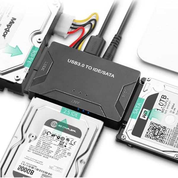 USB 3.0 til SATA IDE-konverter Hårddiskadapterbryter for 2,5' 3,5' IDE HDD SSD