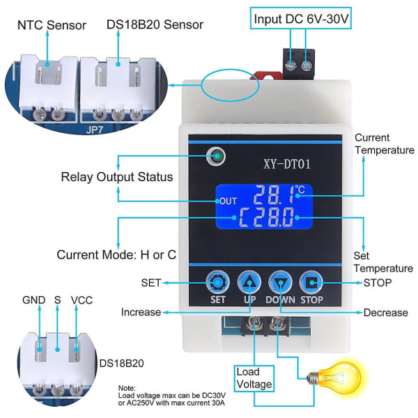 Xy-dt01 Digitaalinen lämpötilansäädin -40-110c Digitaalinen -digitaalinen termostaatti LCD-näytöllä ja W