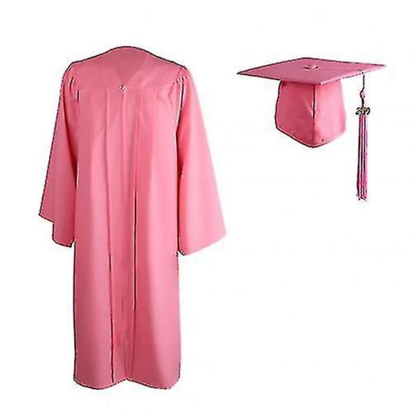 2022 Voksen Dragtkæde Universitets Akademisk Eksamenskjole Robe Mortarboard Cap Pink Pink L