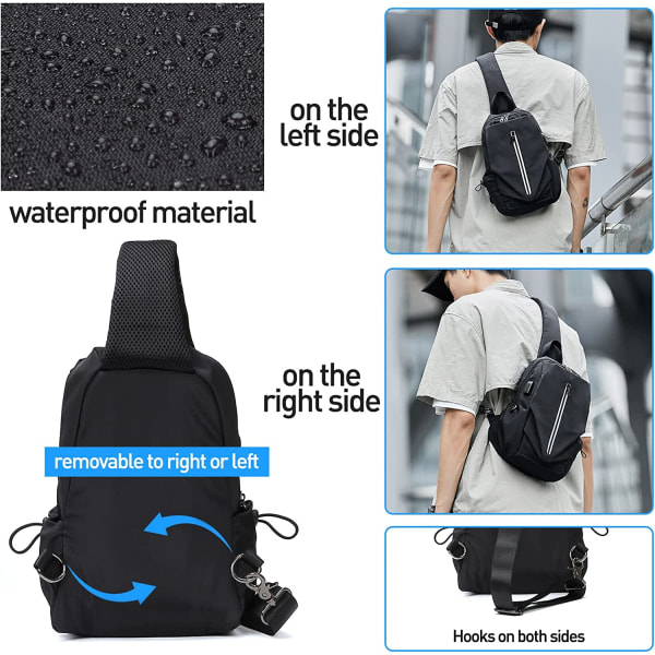 Crossbody-reppu, olkalaukku, miehille ja naisille, sopii mustalle
