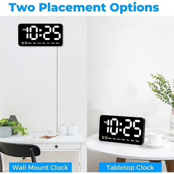 Digital väggklocka, 9 tums LED digital klocka, stor skärm med 12/24 timmar, stora siffror, liten tyst väggklocka (vit)