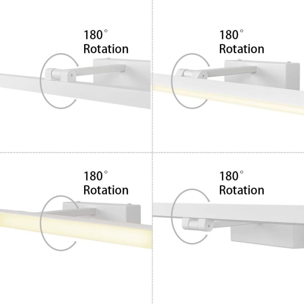 LED-peilivalaisin kylpyhuoneeseen, 40 cm, 8 W, vedenpitävä kylpyhuoneen seinävalaisin, 180° kääntyvä, moderni kylpyhuoneen peilivalaisin, lämmin valkoinen 3000K, valkoinen
