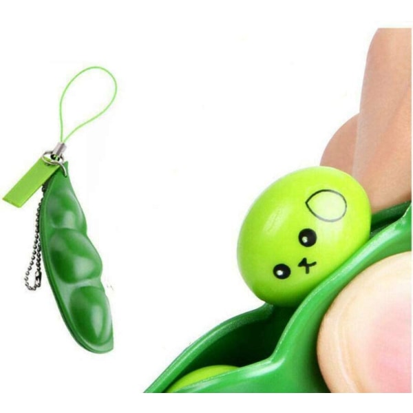 Soybean Hängen Leksaker med minska ångest och stress, Fidget Toys Squeeze-a-Bean Nyckelring Hängen Mobiltelefon Kedja Ärter