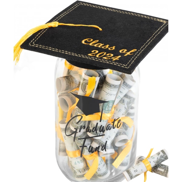 Graduation Gifts 2024 - DIY Graduation Mason Jar - Fylld med pengar & Klass 2024 Cap Kit - Graduation Centerpieces Grattis Dekorationer Fest Suppl