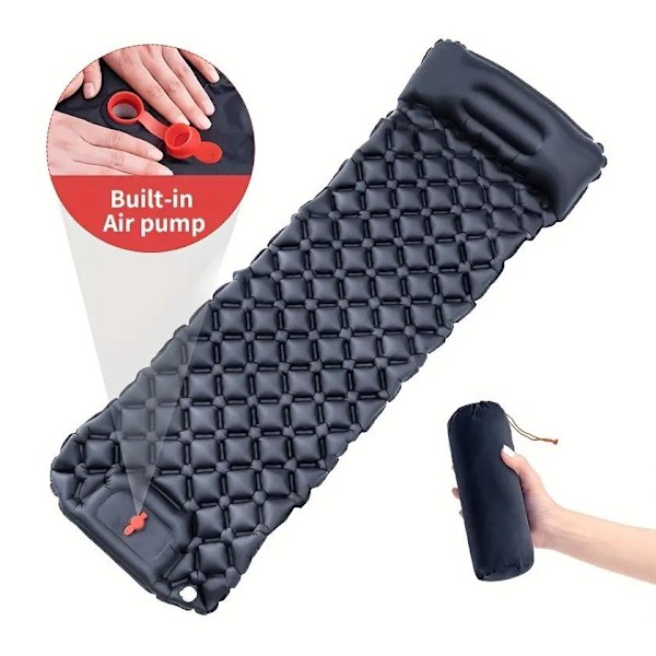 Luftmadrass Ultralätt uppblåsbar luftmadrass för camping med inbyggd pump Svart Black SVART