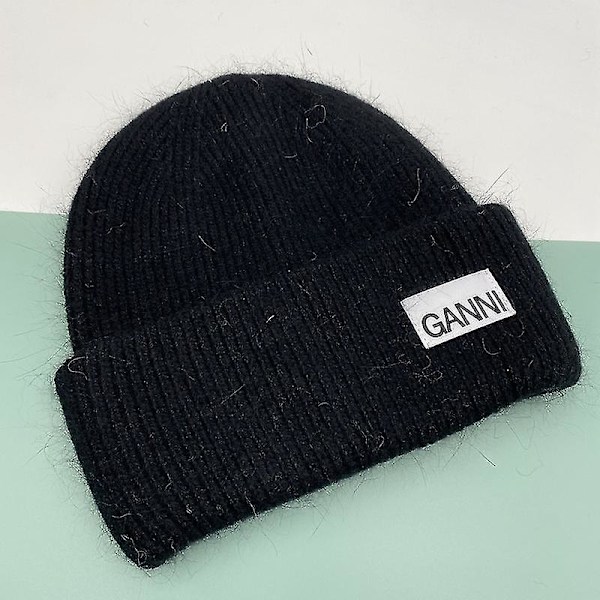 Stickad Herr & Dam Ganni Vinter Varm Mössa Manschettstickad Stretch Beanie Hatt black