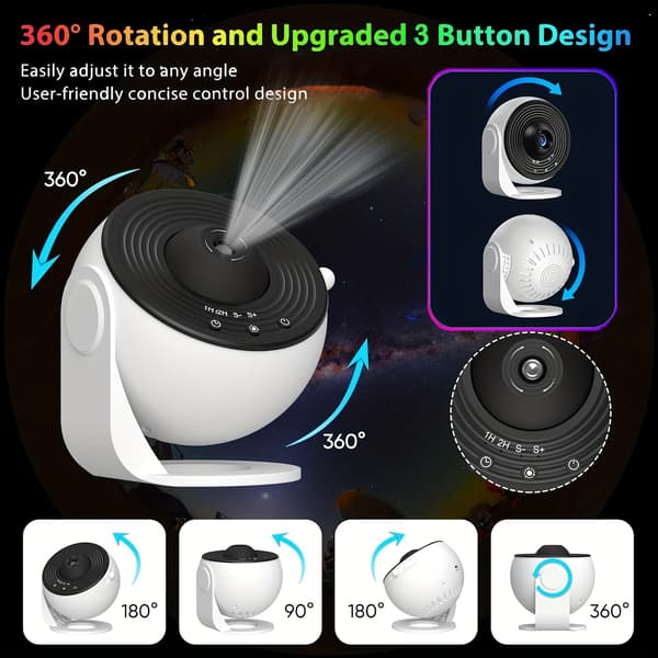 Galakseprojektor Stjernehimmel Natlys LED USB Dæmpbar Bordplade Touch Control Black White