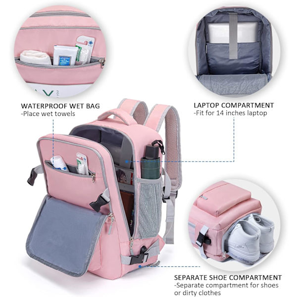 Reseryggsäck för Ryanair Kabinväska Undersätes bärväska för flygplan Handpassad för 14\" PC Casual Daypack med USB laddningsport Skofack