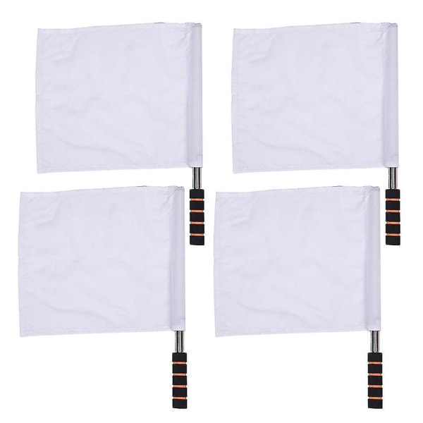 4pcs Track and Field Events Referee Flag Match Stainless Steel Pole Command Flag Hand Signal Flags (White)