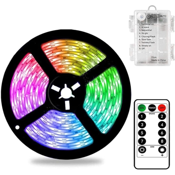 3m batteridrevne RGB LED-lysstrimler med fjernbetjening, vandtæt fleksibel selvklæbende strimmelbelysning til indendørs og udendørs brug