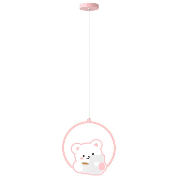 Cartoon Bear Pendellampa, Metall Pendellampa med vit akryllampskärm, Dekorativ belysning Pendellampor för barnrum