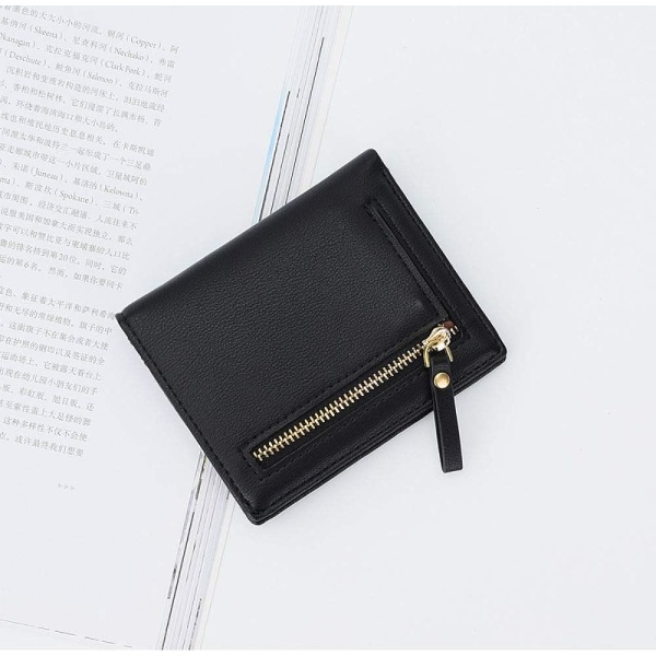 Liten Bifold Läderficka Plånbok Dam Mini Kort Plånbok (svart)
