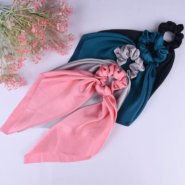 6 st hårscrunchies i satinsilke, elastiska hårband, hårsjal-FY-