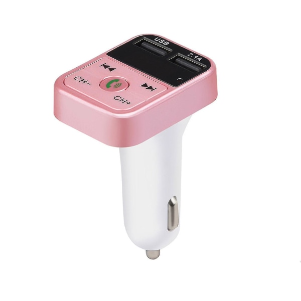 Dubbel USB -adapter i bilen Trådlös Bluetooth sats USB laddare Handsfree Fm Bluetooth sändare, rosa