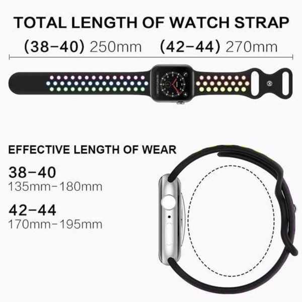 Appe Watch kompatibet Sport Armband Siikon VIT/RAIN 38/40/41 White Rainbow 38MM/40MM/41mm Large