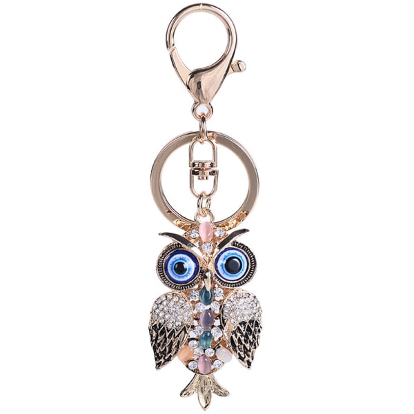 Bling Little Owl Crystal Animal Car Keychain Bag Decoration Colored Cat's Eye Stone