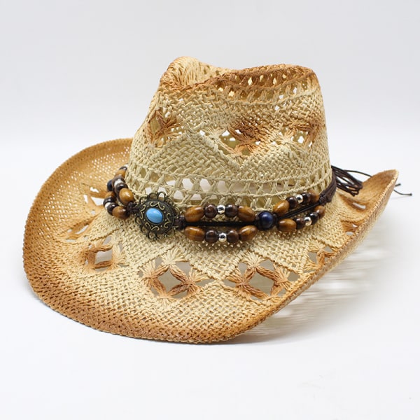 Ihålig cowboyhatt herrhatt Summer Beach Hat Western Cowboy (beige)