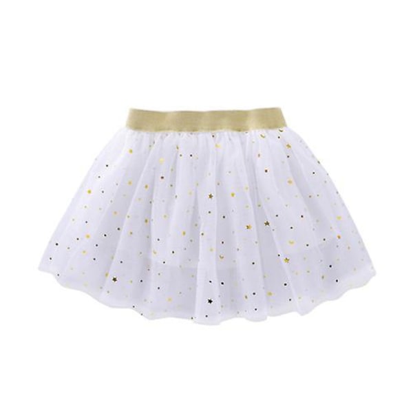 Summer Skirts For Girls Cotton Lace Princess Miniskirts Stars Glitter Dance Ballet Tutu Fashion Sequin Kids Clothes 120CM 4Y white