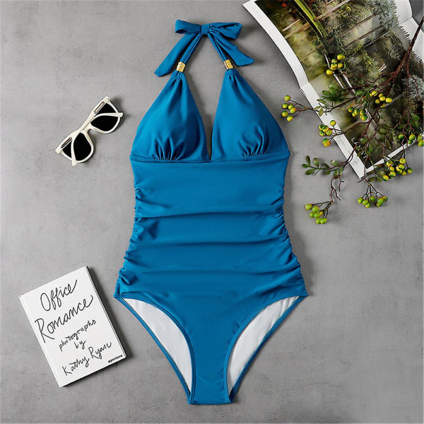 Baddräkt i ett stycke för kvinnor, grimma vadderad bikini Monokini baddräkt Baddräkt för badkläder Blue XL