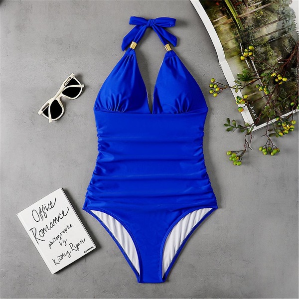 Naisten yksiosaiset uimapuvut riimupehmustetut bikinit monokini-uimapuku rantavaatteet uimapuku Royal Blue L