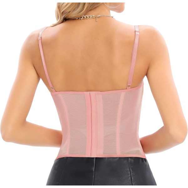 Kvinnor pets exig Bustier Corsett Top med fisk urbenad Pink - Hook Back S