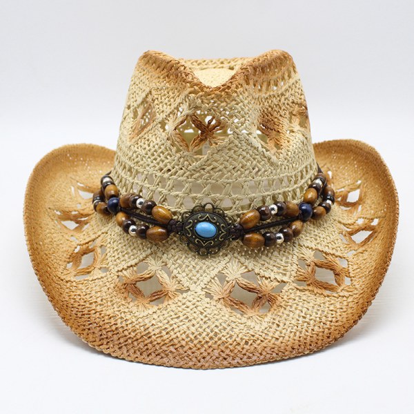 Ihålig cowboyhatt herrhatt Summer Beach Hat Western Cowboy (beige)