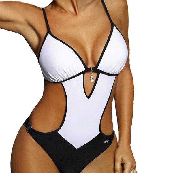 Mimigo Womens Scoop Neck Cutout edestä takaa High Cut Monokini yksiosainen uimapuku WHITE M