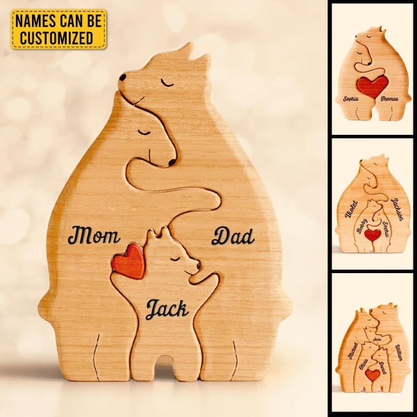 House We are One Personalized Wooden Bear Puzzle Træskulptur 4 Bears