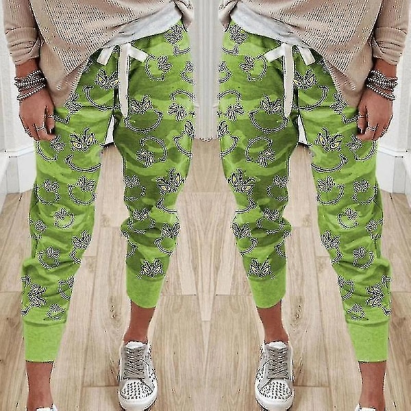 Kvinders Grinch Print Casual Bukser Og Grinch Face Drink Up Christmas Hoodies_xush Pants M