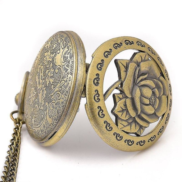 Hollow Flower Pattern Simple Dial Chain Quartz Pocket Watch